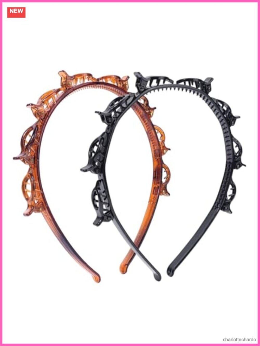 2 Pack Double Layer Headband with Mini Clips Hair Styling Tool for Women Twist